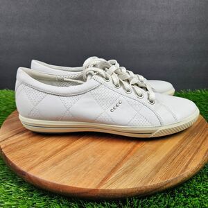 Ecco Golf Shoes Womens US 9.5 White Blue Sneakers Comfort Lace Up Low Top